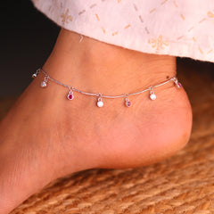 Silver Twinkle Ruby Drop payal