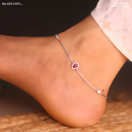 Ridhi Stone Charm Silver Payal for Women