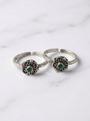Green aura silver toerings for women