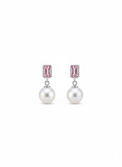 Pink aura pearl silver earrings
