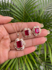 Ruby glow silver pendant set for women