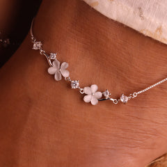 Snow Bloom White Flower Silver Anklet