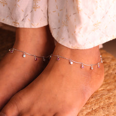 Silver Twinkle Ruby Drop payal