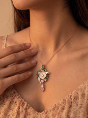Rose glimmer silver pendant set for women