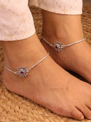 Floral crownshine silver anklet