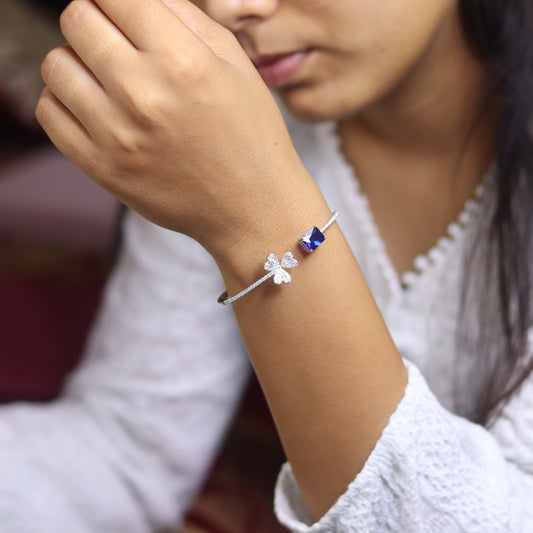 Silver Floral Charm Kada for Women