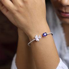 Silver Floral Charm Kada for Women