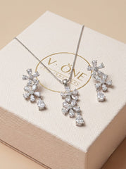 Floral charms silver flowers pendant set for women