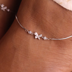 Graceful Butterfly Stone Charm Silver Payal