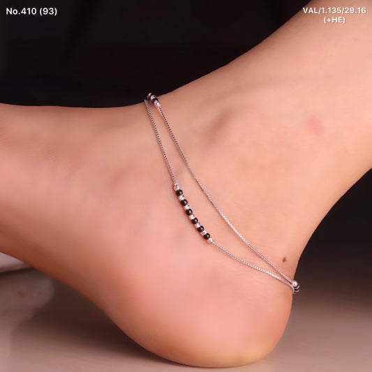 Sleek Double Layer Silver Beads Payal for Women