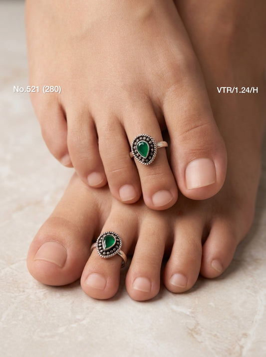 Dew drop oxidised silver toerings for women