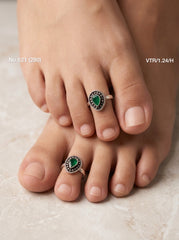 Dew drop oxidised silver toerings for women