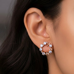 Crystal petal round silver stud