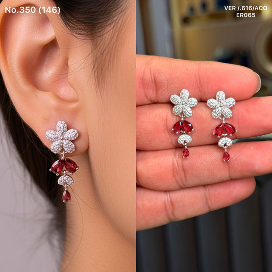 Ruby petal drops silver earrings