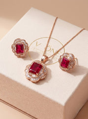 Ruby glow silver pendant set for women