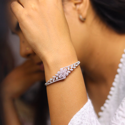 Lush Bloom Pure Silver Kada for Women