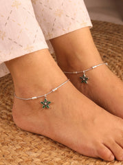 Green sparklestar silver anklet