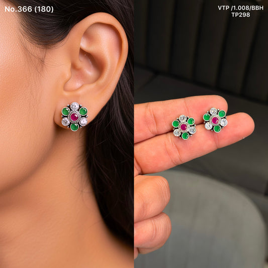 Green pop bloom silver stud