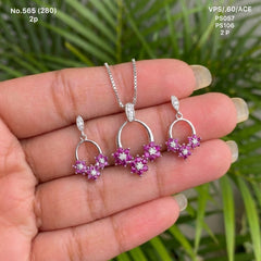 Pink charms silver pendant set for women