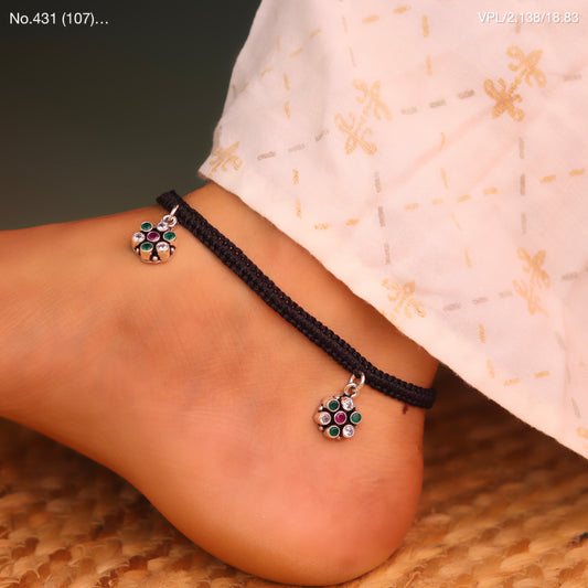 Charming Colour Bloom Silver Black Thread Payal for Women