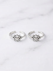 Lotus bloom silver toerings for women