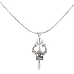 Divine Shiv Trishul & Damroo Pure Silver Pendant with Chain for Mens