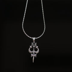 Divine Shiv Trishul & Damroo Pure Silver Pendant with Chain for Mens