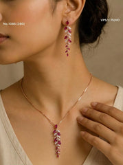 Pink leaf charms silver pendant set for women