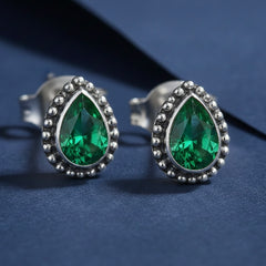 Aura green drop silver stud