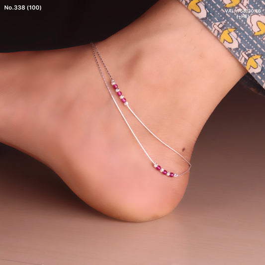 Layered Bead Silver Payal for Women