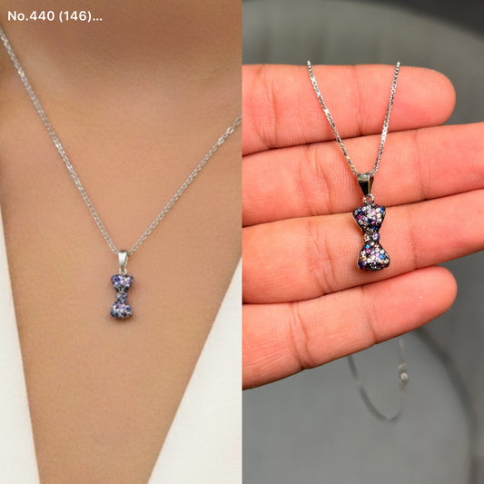 Crystal Confetti Bow silver chain pendant