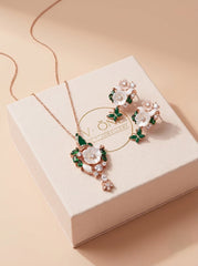 Rose glimmer silver pendant set for women