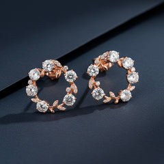 Crystal petal round silver stud
