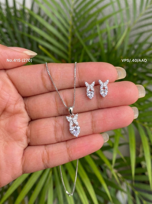 Ivory petal silver pendant set for women