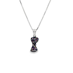 Crystal Confetti Bow silver chain pendant