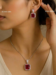 Red aura silver pendant set for women