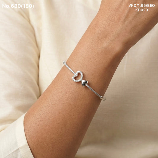 Heart bloom silver kada for women
