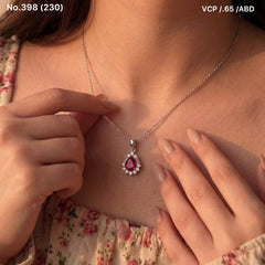Ruby teardrop silver chain pendant for women