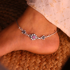 Rosy spectrum silver anklet for women
