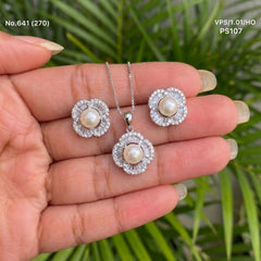 Pure pearl silver pendant set for women