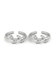 Shimmer leaf silver toerings for women