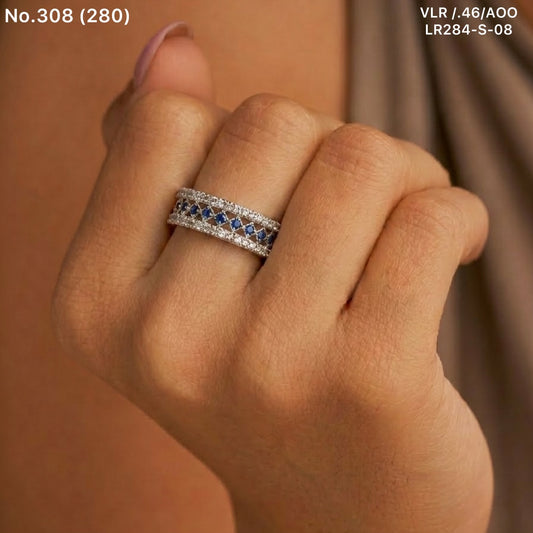Blue pearl glow silver ring for women
