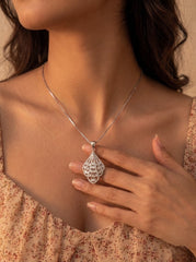 Diamond shine silver pendant set for women