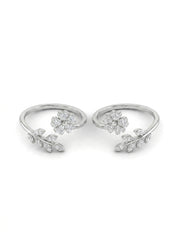 Leaf bloom shine silver toerings for women