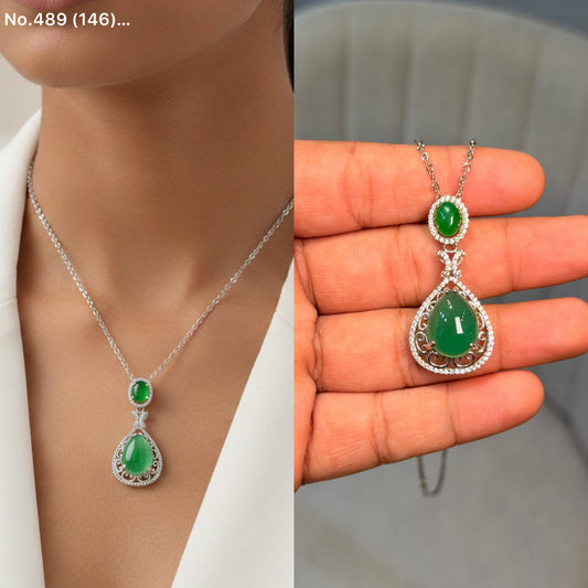 Royal Green Drop silver chain pendant