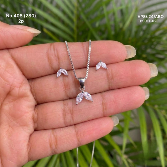 Dew leaf silver pendant set for women