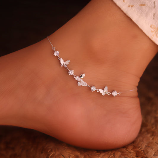 Neo butterfly chain silver anklet for women