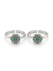 Green aura silver toerings for women