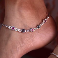 Floral Spark Jaipuri Silver Payal for Women