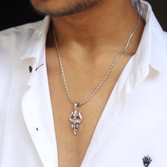 Vibrant Shiv Trishul Silver Pendant with Third Eye